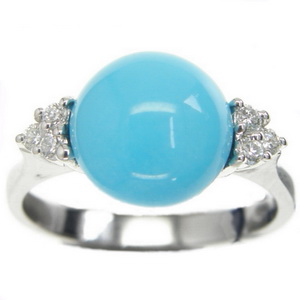 An 18K Turquoise and Diamond Dress Ring - Click Image to Close
